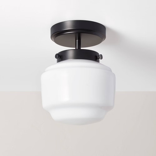 Milk glass semi flush mount - glass,